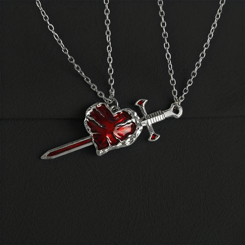 Retro Gothic Irregular Sword Love Pendant Necklace Neutral Punk Creative Personalized Halloween Party Jewelry Gift